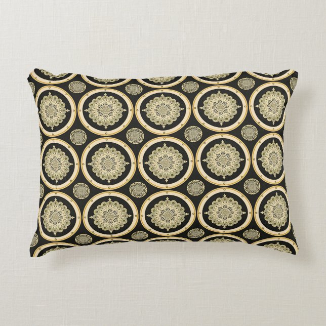 Intricate Golden Mandala Design Decorative Cushion (Front)