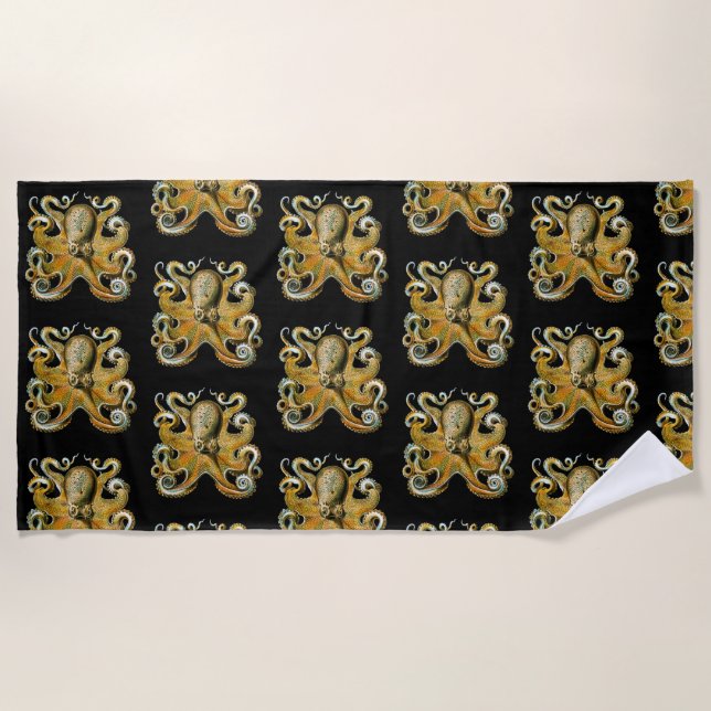 Intricate Golden Octopus Art Beach Towel (Front)