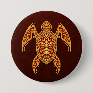 Intricate Golden Red Sea Turtle 7.5 Cm Round Badge