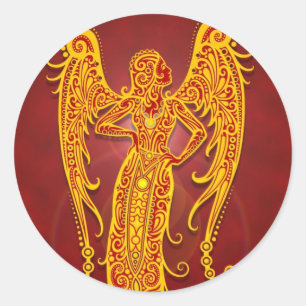Intricate Golden Red Tribal Virgo Classic Round Sticker