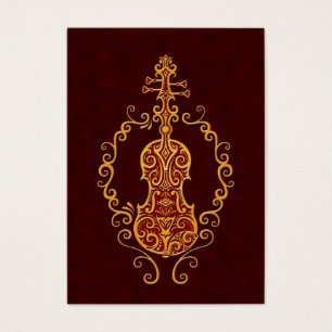 Intricate Golden Red Violin Design