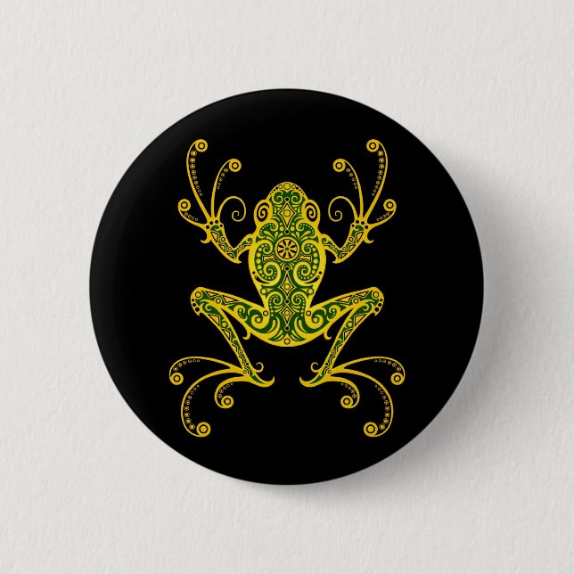 Intricate Green and Black Tree Frog 6 Cm Round Badge (Front)
