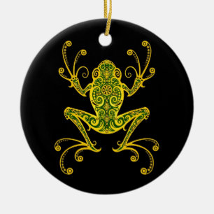 Intricate Green and Black Tree Frog Ceramic Tree Decoration