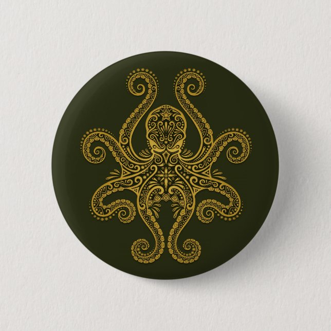 Intricate Green Octopus 6 Cm Round Badge (Front)
