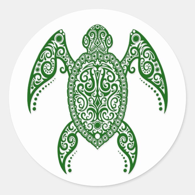 Intricate Green Sea Turtle on White Classic Round Sticker (Front)