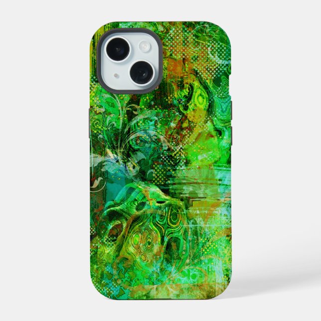Intricate Green Textures iPhone 15 Case (Back)