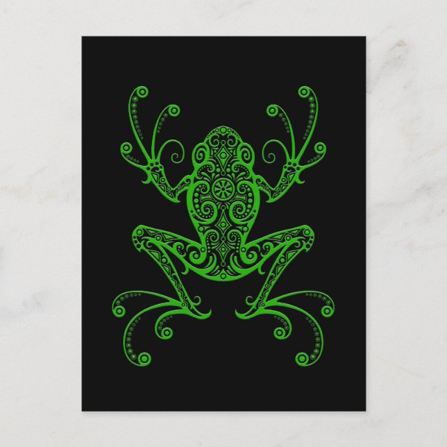 Intricate Green Tree Frog on Black Postcard (Front)