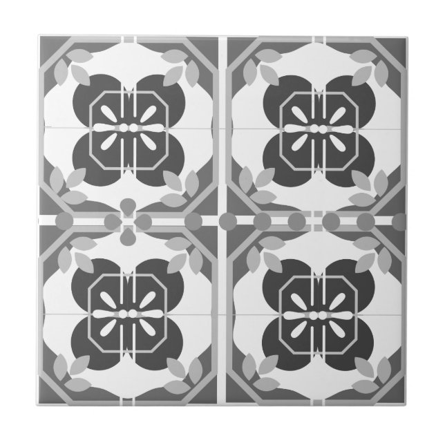 Intricate Grey Azulejos Style Neutral Tile (Front)