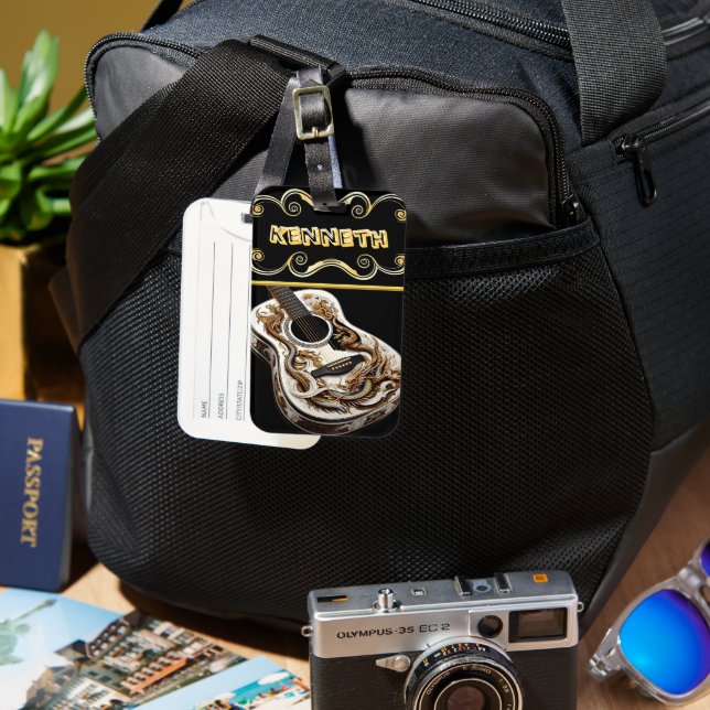 Intricate Guitar Design with Dragon Detail Luggage Tag (Front & Back)