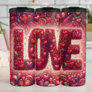 Intricate Heart Pattern Love Typography Thermal Tumbler