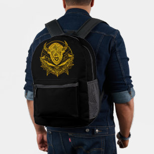 Intricate Illustration of a Gold Bison in Nature Printed Backpack