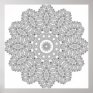 Intricate Leaf Mandala Colouring Page Pattern Art Poster
