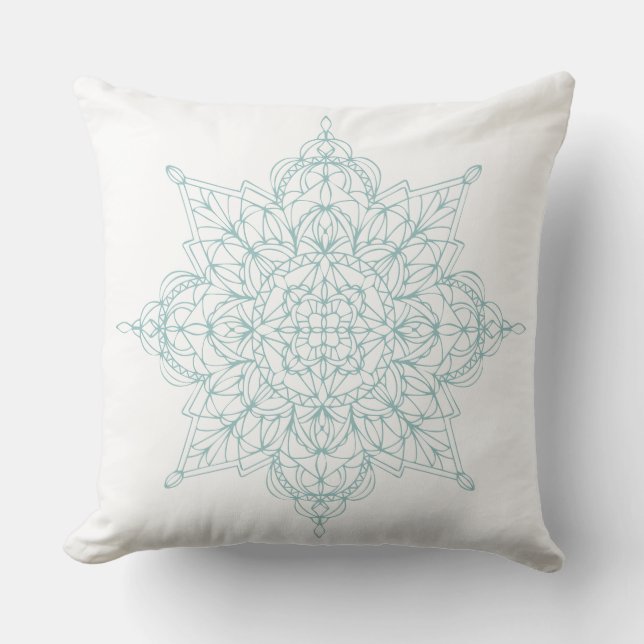 Intricate Light Blue Snowflake Design Cushion (Front)