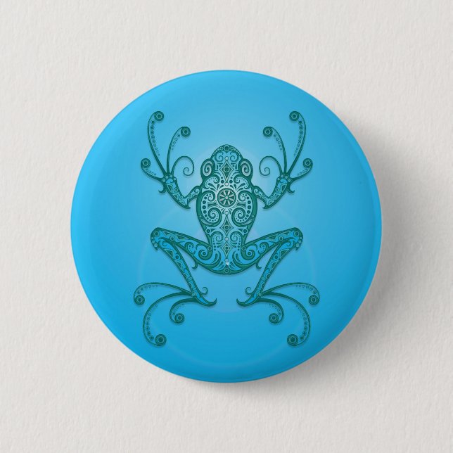 Intricate Light Blue Tree Frog 6 Cm Round Badge (Front)