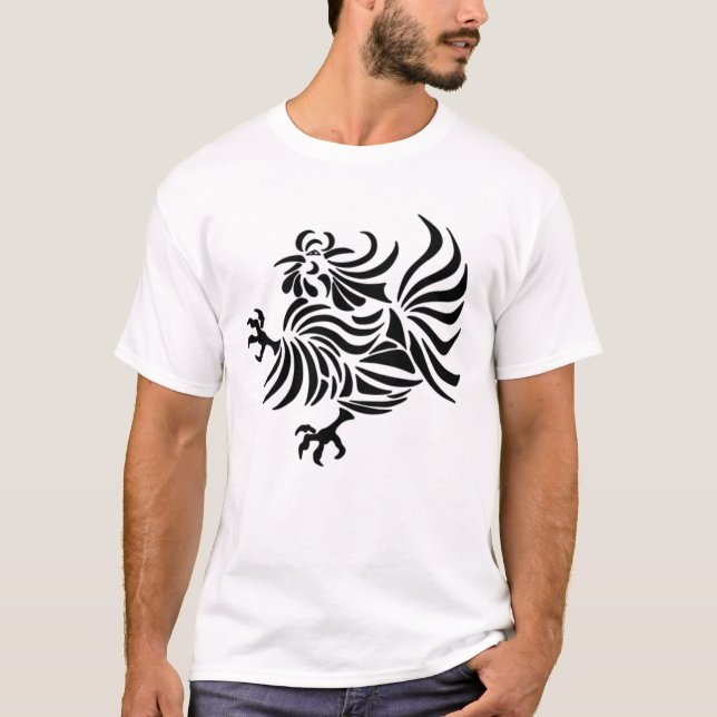 Intricate Line Art Rooster Design T-Shirt (Front)