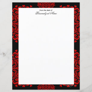 Intricate Love Notes - Black Unlined Paper Sheet