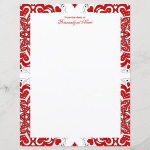 Intricate Love Notes - Red Unlined Paper Sheet