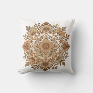 Intricate Mandala Floral Brown Tones Art Cushion