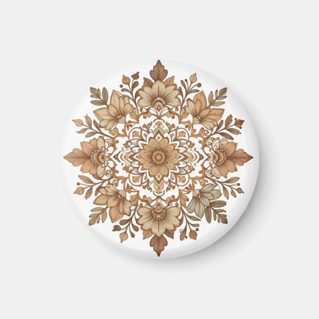 Intricate Mandala Floral Brown Tones Art Magnet (Front)