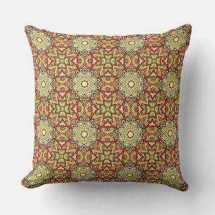 Intricate Mandala Red Gold Ethnic Pattern Design. Cushion