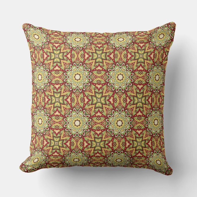 Intricate Mandala Red Gold Ethnic Pattern Design. Cushion (Front)