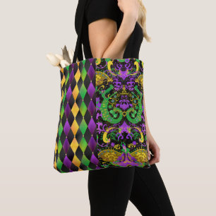 Intricate Mardi Gras Colors Dragon, Diamond Tote Bag