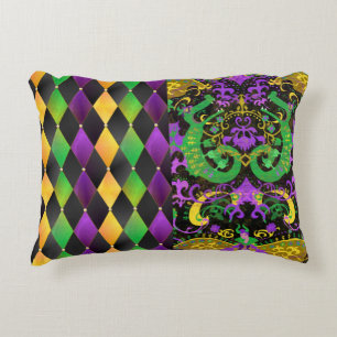 Intricate Mardi Gras Colours Dragon, Diamond Decorative Cushion