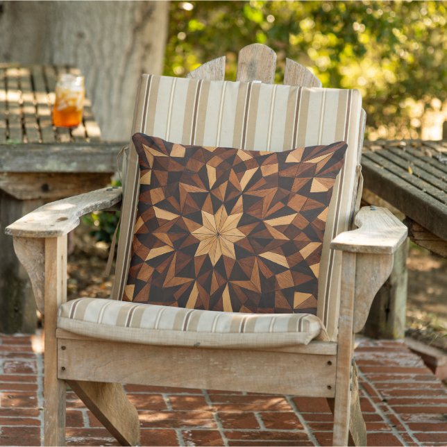 "Intricate Marquetry Geometric Wood Throw Pillow" Cushion (Chair)