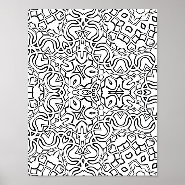 Intricate Moroccan Tile Pattern Colouring Page Art Poster (Front)