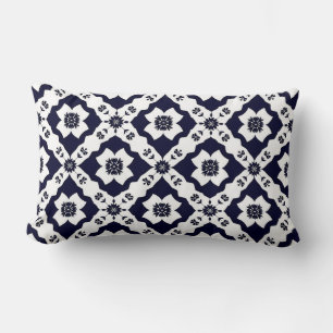 Intricate Motifs in Black and White Contrast Lumbar Cushion