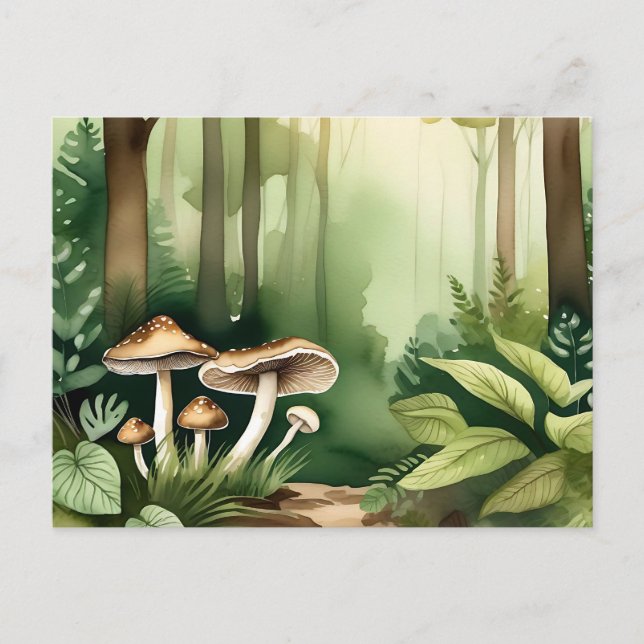 Intricate Mushroom with Soft Green Wash Postcard (Front)