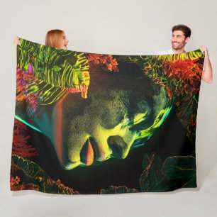 Intricate Neon Woman , Vibrant Coralpunk Art Fleece Blanket