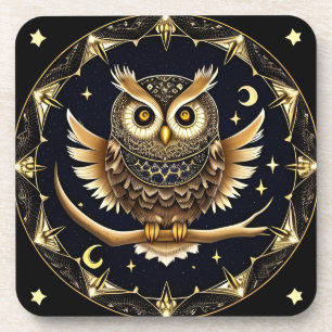 Intricate Night Owl Illustration Coaster