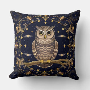 Intricate Night Owl Illustration Cushion