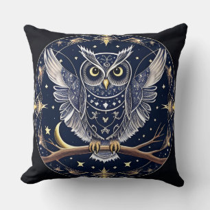 Intricate Night Owl Illustration Cushion