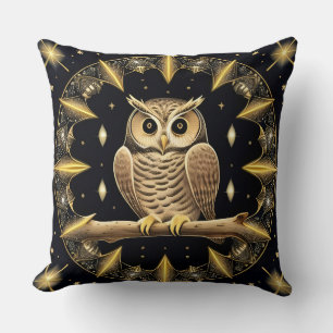Intricate Night Owl Illustration Cushion
