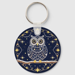 Intricate Night Owl Illustration Key Ring