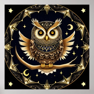 Intricate Night Owl Illustration Poster