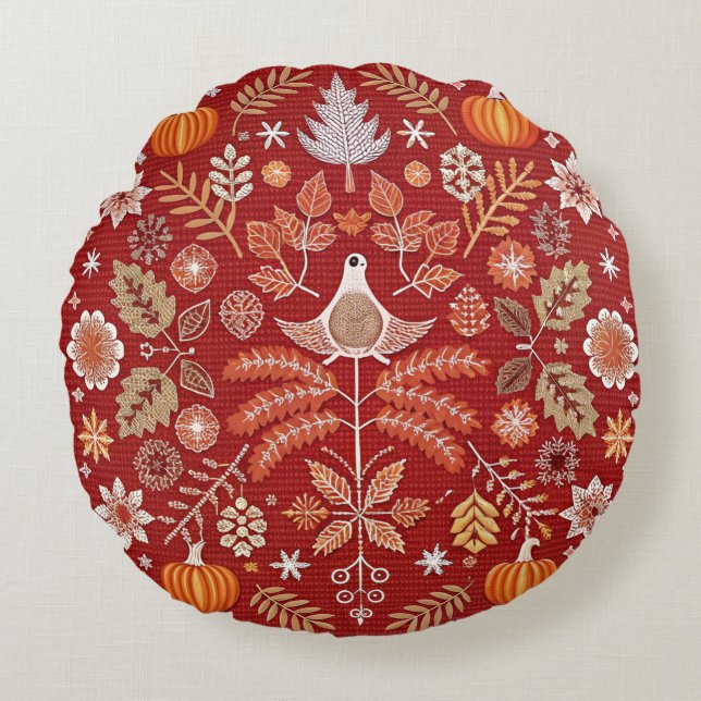 Intricate Nordic Embroidered Throw Pillow Cover  (Front)