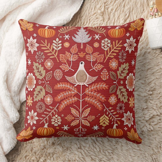 Intricate Nordic Embroidered Throw Pillow Cover  (Blanket)