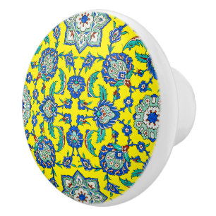 Intricate Ottoman Turkiye Iznik Floral Pattern Ceramic Knob