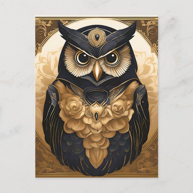 Intricate Owl Vintage Postcard (Front)
