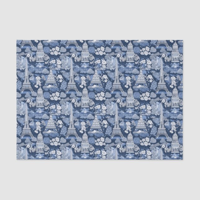 Intricate Parisian Blue Toile patterned Tissue Paper (Front)