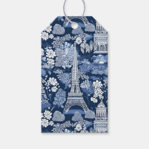 Intricate Parisian Eiffel Tower Blue Toile Gift Tags