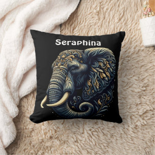 Intricate patterned elephant art cushion