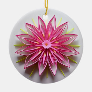 Intricate Pink Floral Origami Design Ceramic Tree Decoration