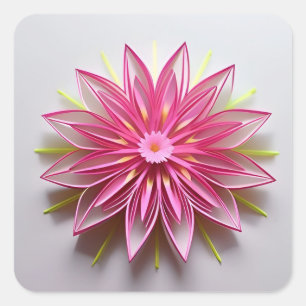 Intricate Pink Floral Origami Design Square Sticker