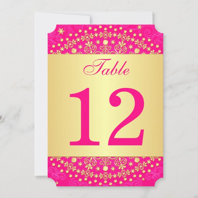 Intricate Pink Gold Scrolls Stars Table Numbers (Front)