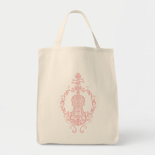 Intricate Pink Violin Design Tote Bag (Front)