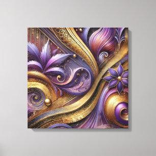 Intricate Purple and Gold Abstract Canvas Art 